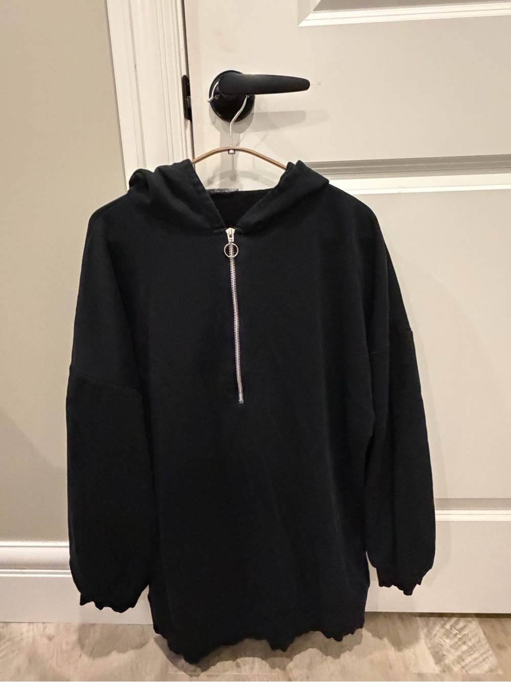 Unisex  Black Half-Zip Hoodie Sweater